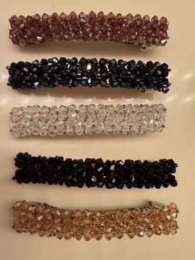 Crystal Beaded Hair Clips - Assorted Colors (Set of 5) Barrettes